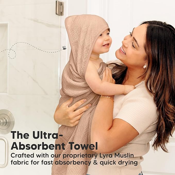KeaBabies Muslin Hooded Baby Towels for Newborn Girls, Boys - 2-Pack, 30x30 Organic Cotton Baby Bath Towels Hooded, Soft Absorbent, Toddlers, Kids, Infant, Newborn Bath Essentials (Almond, Petite)