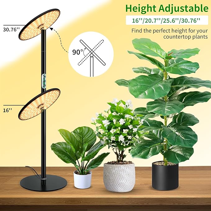 chiphy Desk Grow Lights for Indoor Plants, Full Spectrum LED Plant Light, 40W Aluminum Tabletop Grow Lamp, Automatic Timer 4H/8H/12H, 16''-30'' Height Adjustable, Remote for Large Small Plants