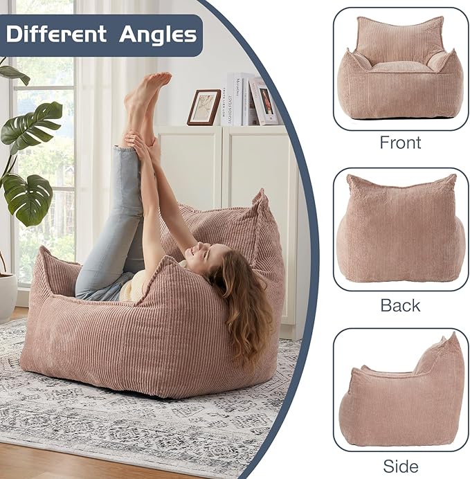 Giant Bean Bag Chair Sofa for Adults Teens, Comfy Corduroy Large Bean Bag Chairs with Armrests for Bedroom Living Room, Adult BeanBag Lazy Sofa Couch Chairs with Filler Included