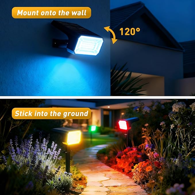 Solar Color Changing Spot Lights Outdoor Waterproof IP65, [12 Pack/32 LED/7 Modes] 2-in-1 Landscape Spotlights, Auto On/Off High Lumens Spot Lights for Outside Yard Garden Pathway Walkway