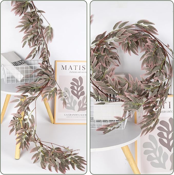 RECUTMS Artificial Hanging Willow Leaves Greenery 2Pcs 5.7Ft Fake Silk Leaves Ivy Garland Faux Vine Plants Decoration for Indoor Outdoor Home Garden Wedding Jungle Birthday Party Table Spring Decor