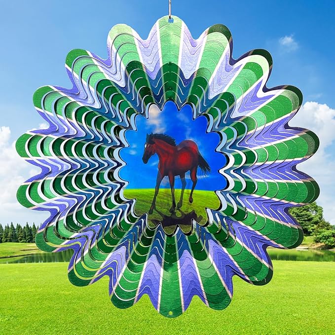 Animated Horse Wind Spinner | 3D Kinetic Hanging Wind Spinners & Sculptures, Garden Decoration Yard Ornament Outdoor Décor, Memorial Gift for Horse Lover, Men & Women
