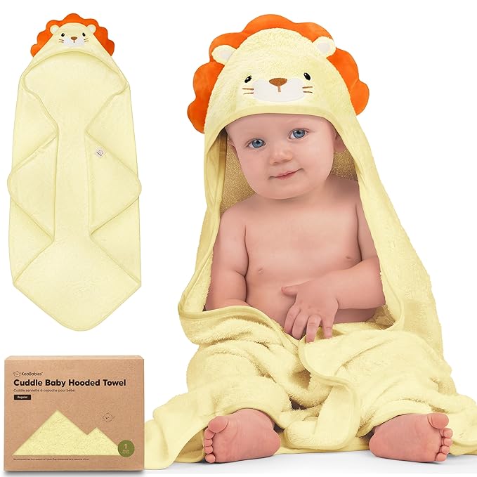 KeaBabies Hooded Baby Towel for Newborn - Viscose Derived from Bamboo Large Baby Bath Towels with Hood for Boys, Girls, Toddler, Extra Absorbent & Soft Newborn Bath Essentials (Lion, Regular)