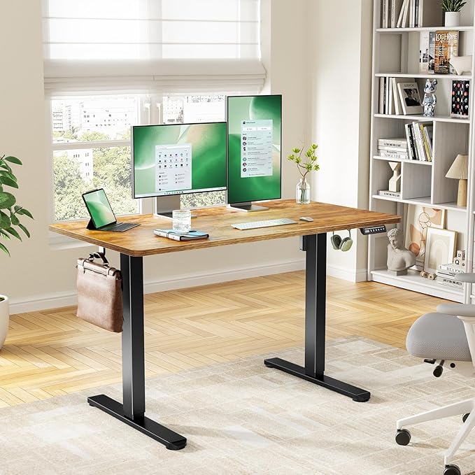 Marsail Electric Standing Desk with One-Piece Desktop,55 x 30 inch Height Adjustable Office Gaming Computer Desk with Deeper Tabletop,Home Office Stand up Desk with 4 Memory Presets, table for Bedroom