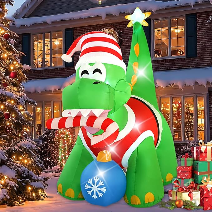 13FT Dinosaur Holding Ball Christmas Decoration with Built-in LED Lights, Christmas Outdoor Inflatable Decoration for Lawn, Yard, Garden, Patio