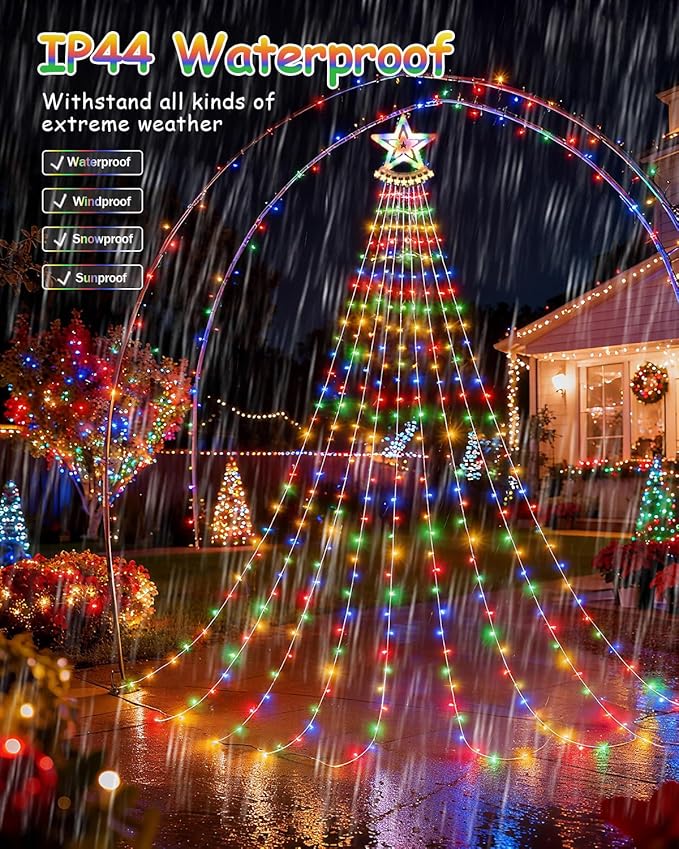 Star String Lights, 350 LED Tree Waterfall Fairy Lights, Outdoor Waterproof Christmas Decoration Lights with Remote, 16FT X 9 Hanging LED Lamp for Garden Yard Halloween Wedding Birthday Festival
