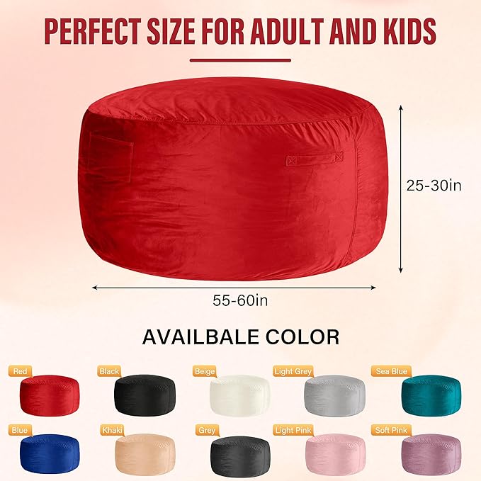 HABUTWAY Bean Bag Chair: Giant 6' Memory Foam Furniture Bean Bag Chair with Microfiber Cover - 6Ft,Red