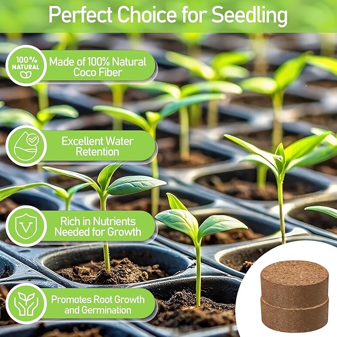 Legigo 200 Pcs 30mm Coco Coir Pellets Seed Starting Soil Mix- Compressed Coconut Coir Pellets Potting Soil Pods for Seedling, Coco Peat Soil Discs for Indoor & Outdoor Plants, Herb Vegetables Flowers