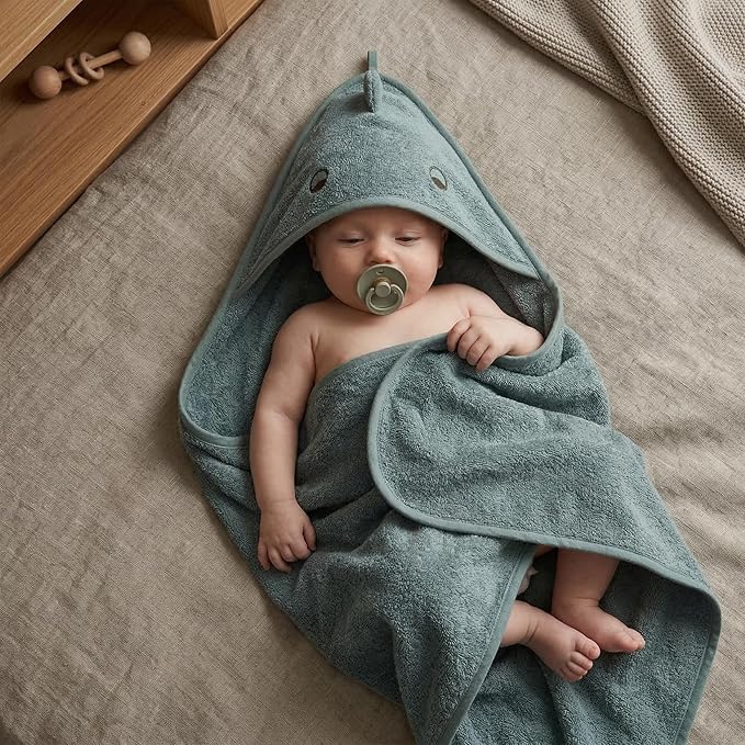 Hooded Baby Towels - 100% Organic Cotton Baby Bath Towels, 32" x 32" Super-Soft and Absorbent Baby Towels for Newborn 2-Pack (Towel Dino Green Moss/Dino Tradewinds)