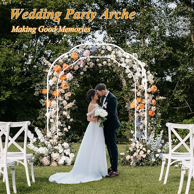 Metal Garden Arch 98.4" H Garden Arbor Trellis for Outdoor Climbing Plants Support Rose Lawn Tall Large Wedding Archway (Cream White, XL)