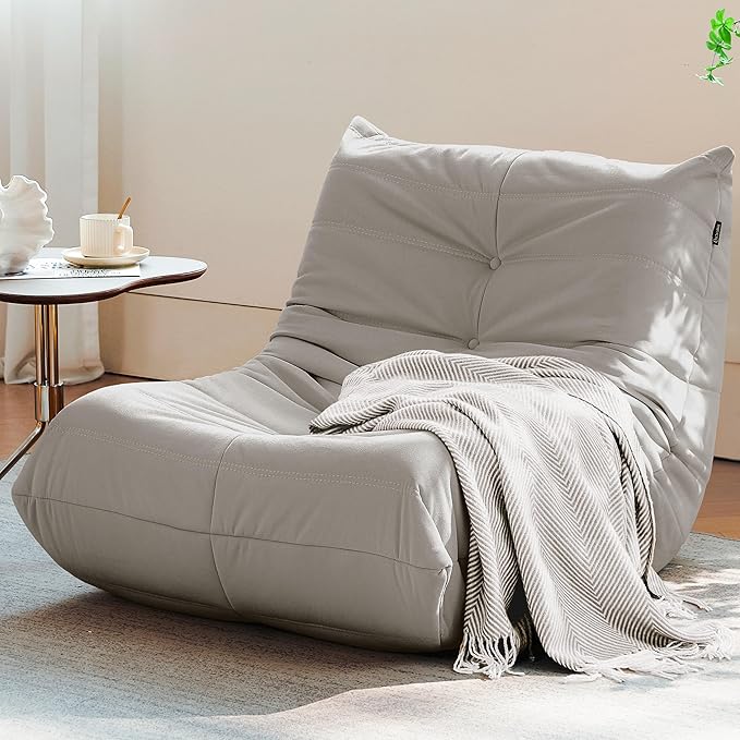 Bean Bag Chair, Fireside Chair Bean Bag Sofa for Adults, Bean Bag Chairs for Teens with High-Resilience Foam, Memory Foam & Non-Slip Base Bean Bag for Living Room, Bedroom, Office (Suede, Light Gray)