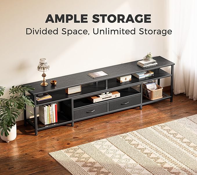 Huuger TV Stand for 75 80 Inch TV, Entertainment Center with Power Outlets and LED Lights, 70.9 Inch TV Console for Living Room, Media Console with Drawers and Shelves, Black