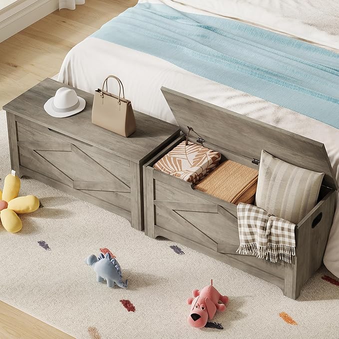 GarveeHome 39.4" Storage Chest, Wooden Storage Bench with Safety Hinges, Easy Assembly, Large Toy Chest for Entryway, Living Room, Bedroom
