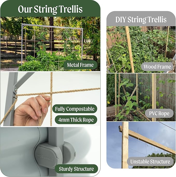 Vego Garden Metal Frame Tomato Trellis, Garden Trellis for Climbing Plants Like Cucumber Beans Tomatoes & Vines, 8.0ft Long Metal Trellis for Raised Garden Beds