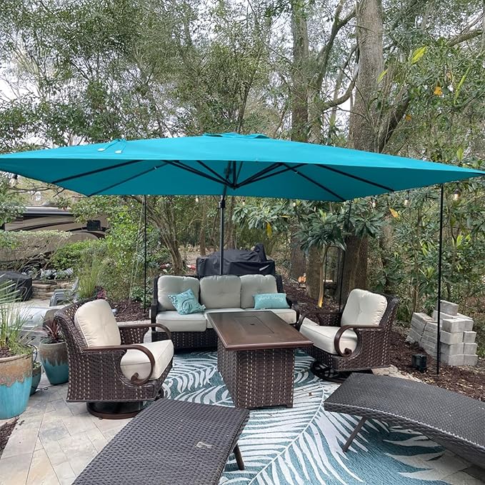 PURPLE LEAF 9' X 11.5' Patio Umbrella with Base Outdoor Cantilever Rectangle Umbrella Offset Umbrella with 360-degree Rotation for Garden Deck Pool Patio, Turquoise Blue