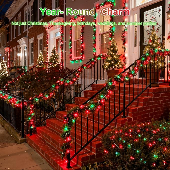 1500LED Christmas Lights Outdoor Use, 470ft 12 Modes Red and Green LED String Lights with Timer Dimmable, Waterproof Christmas Tree Lights for Xmas Patio Yard Fence Balcony Garden Party Decor