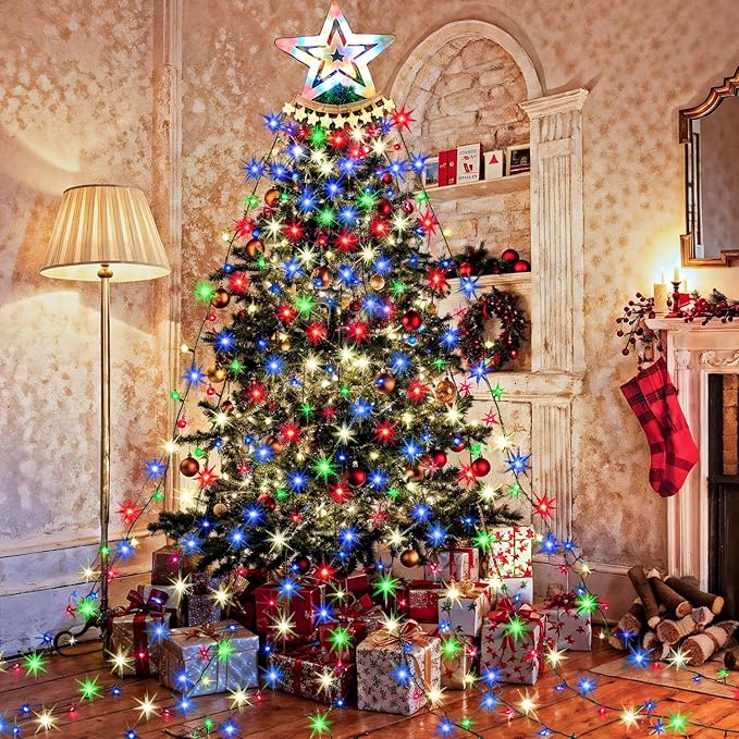 Star String Lights, 350 LED Tree Waterfall Fairy Lights, Outdoor Waterproof Christmas Decoration Lights with Remote, 16FT X 9 Hanging LED Lamp for Garden Yard Halloween Wedding Birthday Festival