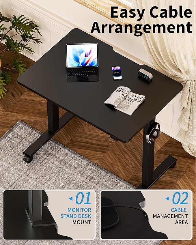 Okin Small Electric Standing Desk, 36" x 24" Whole Piece Height Adjustable Desk, Black Sit to Stand Desks Computer Workstation with Wheels for Home Office