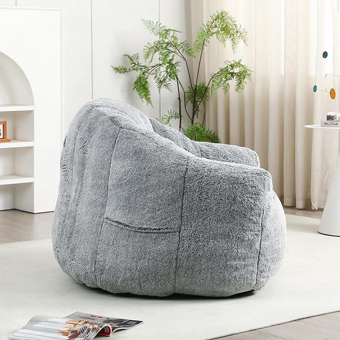 Furniliving Bean Bag Chair, Giant Bean Bag Chair Stuffed Floor Sofa for Adults Comfy Bean Bag Sofa with Back Support, Oversized Bean Bag Couch for Living Room Bedroom Office, Faux Leather, Dark Grey
