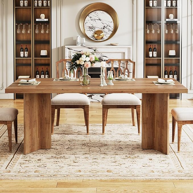 Tribesigns 63-inch Dining Table for 4-6, Farmhouse Kitchen Table with Large Tabletop, Rectangular Dinner Eating Table for Dining Room, Living Room, Kitchen