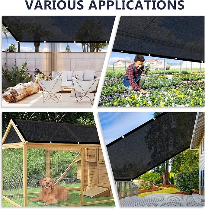 VICLLAX 50% Shade Cloth, 4x10FT Durable Black Mesh Trap with Every 3 FT Grommet, Sun Shade Fabric Netting for for Plants Cover, Greenhouse, Chicken Coop, Barn Kennel, Garden Patio