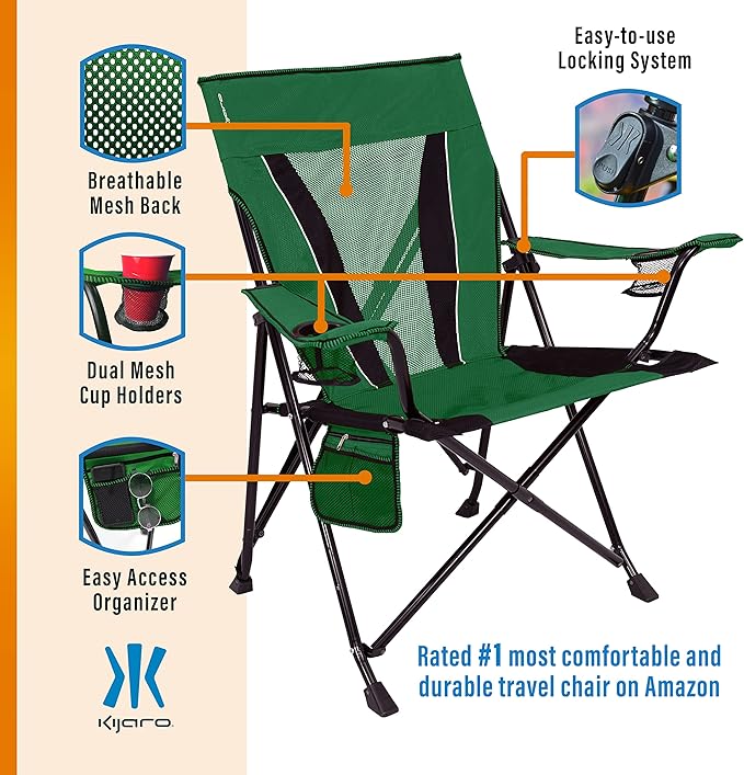 Kijaro XXL Dual Lock Portable Camping Chair - Supports Up to 400lbs - Enjoy The Outdoors in a Versatile Folding Sports & Outdoor Chair