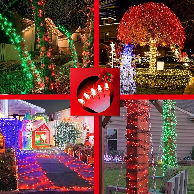 1500 LED Christmas Lights - Outdoor Use, 492ft Fairy Lights with 8 Modes, IP44 Waterproof for Xmas Patio, Yard, Fence, Deck, Balcony, Garden Decor in Red