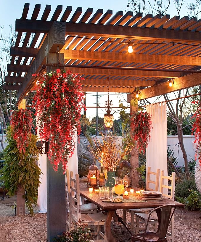 Hanging Plants Artificial Decor Artificial Ferns Modern Fall Decor Room Decor Plants for Outdoors Faux Hanging Plants Outdoor Fake Hanging Planta for Indoor Room Wall Wedding Patio Porch Decor(Red)