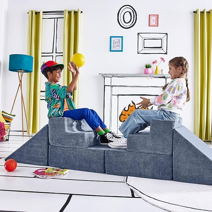 Yourigami Kids and Toddler Play Gym, Playroom Couch Set, Durable Modular Design, Blue Lagoon