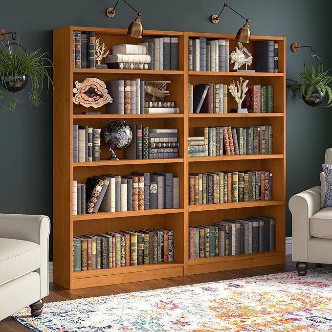 Bush Furniture Universal Tall 5 Shelf Bookcase in Natural Cherry