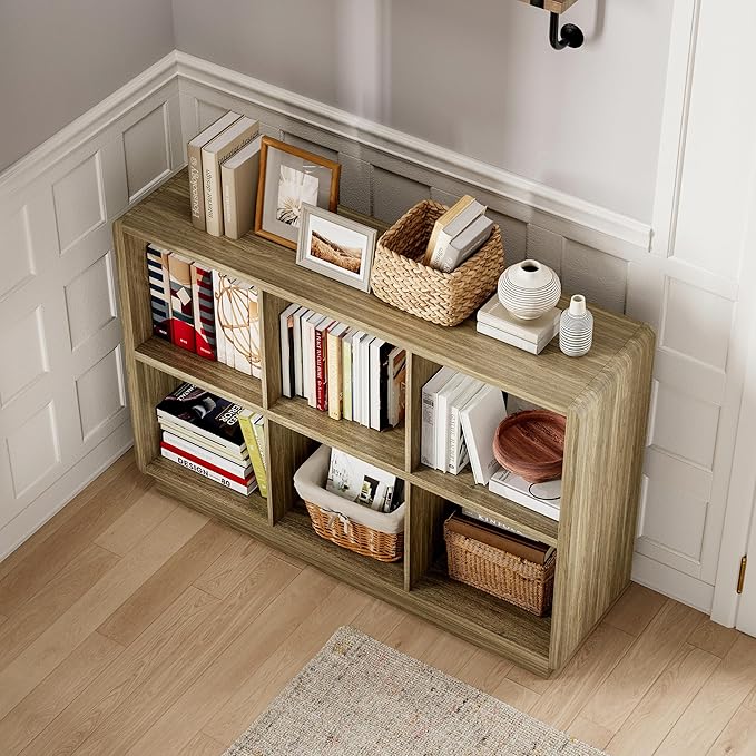 ChooChoo 6 Cube Storage Organizer, Wooden Bookcase with Storage, Cube Storage Bookshelf for Bedroom and Home Office, Rustic Oak