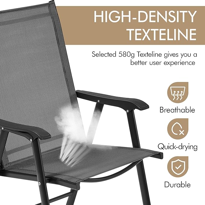 Yaheetech Patio Dining Chairs Set of 4 with Armrests, Outdoor Folding Chairs with Metal Frame and Backrest for Lawn, Garden, Yard and Poolside, Black