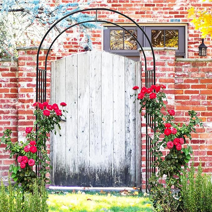 Metal Garden Arch 85.82" H Garden Arbor Trellis Climbing Plants Support Rose Lines Arch Outdoor Lawn Wedding Party Events Archway Black