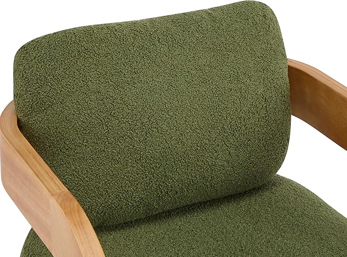 Christopher Knight Home Yorick Modern Boucle Dining Chair Set of 2 with Cushion, Solid Wood Dining Room Armchair Set, Curved Backrest Kitchen Side Chair, Living Room Comfy Extra Seat, Natural+Green