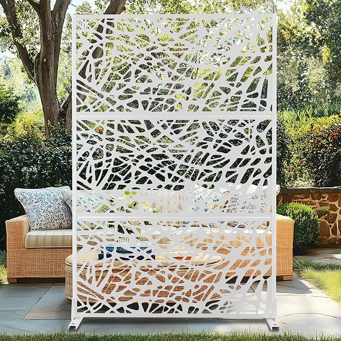 72" H×47" W Metal Privacy Screen Outdoor Privacy Screen Freestanding Outdoor Privacy Screens and Panels for Patio Lawn Deck (Consists of 3 Panels)