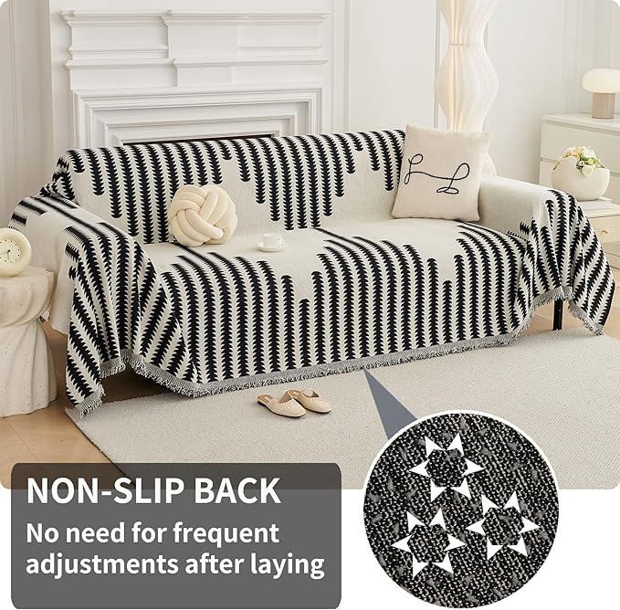 HAOMAIJIA Boho Sofa Covers Couch Covers for 3 Cushion Couch Sofa Pet Friendly Soft Thick Non Slip Couch Cover for Dogs Washable Sectional Couch Covers L Shape Furniture Protector (Black, 91"x134")