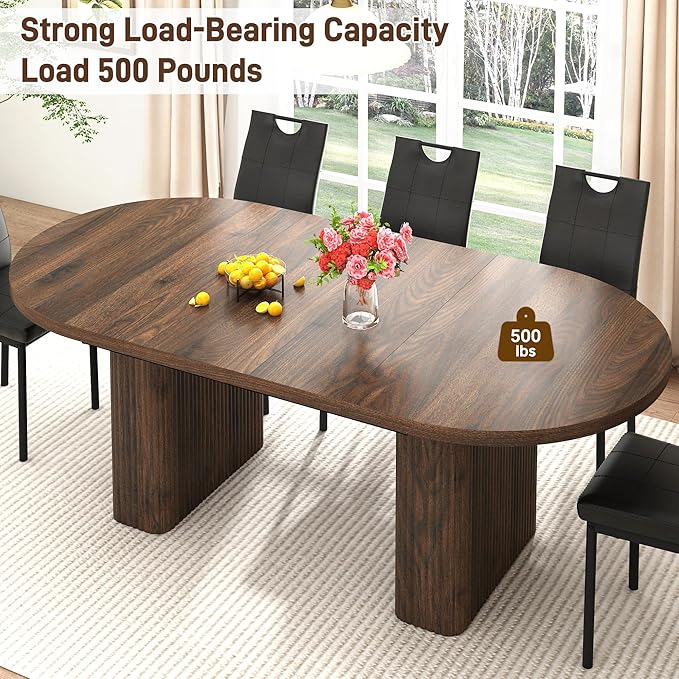 70.8 in Dining Table for 4 5 6 | Modern Walnut Rectangular Kitchen Table W/Waterproof Wood Tabletop,Farmhouse Long Dining Room Tables W/Foot Pads&Wood Strip Base for Kitchen Living Room