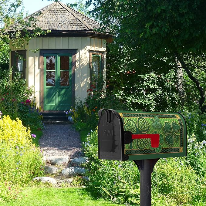St Patrick Day Mailbox Covers Magnetic Large Size Green Shamrocks Clover Mailbox Cover Oversized Wraps Happy St. Patrick's Day Mailbox Post Cover Waterproof Garden Decor 25.5x21 Inch