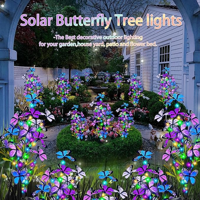 Solar Garden Lights Outdoor, Waterproof 2 Pack Solar Butterfly Lights with 60 LED 12 Butterfly Colorful Lighting for Garden Yard Lawn Outdoor Decor, Gift for Mom Women Mother's Day