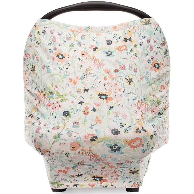 Parker Baby 4 in 1 Car Seat Cover for Girls - Stretchy Carseat Canopy, Nursing Cover, Grocery Cart Cover, High Chair Cover - Bloom