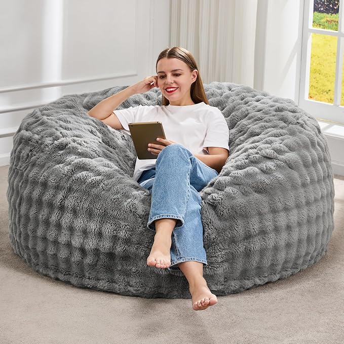 Hobestluk Bean Bag Chairs 4ft Beanbag Chair with Filler Adult Bean Bags with Fluffy & Machine Washable Cover, Giant Bean Bag Chairs for Adults (Grey, 4FT-44" x 44" x 24")