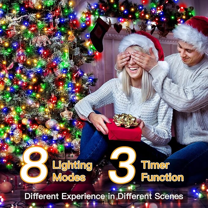 Ollny Christmas Lights, 500LED 164FT Long Christmas Tree Lights with 8 Modes Remote Timer IP44 Waterproof, Outdoor Christmas Lights for Tree House Yard Outside Xmas Decorations Multicolor
