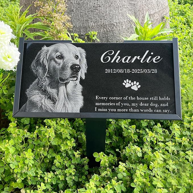 Personalized Engraved Pet Memorial Stone - Custom Granite Grave Marker for Dogs, Cats - Heartfelt Outdoor Garden Tombstone with Photo, In Loving Memory Keepsake Gift for Loss of Beloved Dog or Cat
