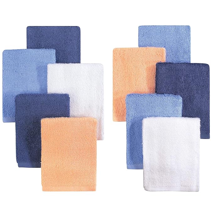 Little Treasure Unisex Baby Rayon from Bamboo Luxurious Washcloths, Blue Orange 10-Pack, One Size