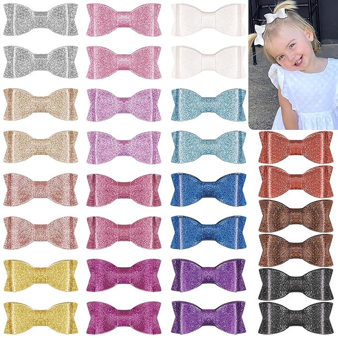 30PCS 2.75'' Baby Girls Pigtail Bows Sparkly Sequin Glitter Hair Bows With Alligator Clips Hair Barrettes Accessory for Girls Toddlers Kids Teens