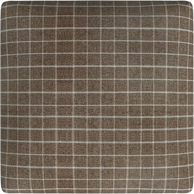 HomePop Home Decor |Classic Open-Back Counter Height Barstool| Square 24 Inch Bar Stools with Domed Cushion, Brown Window Pane Print