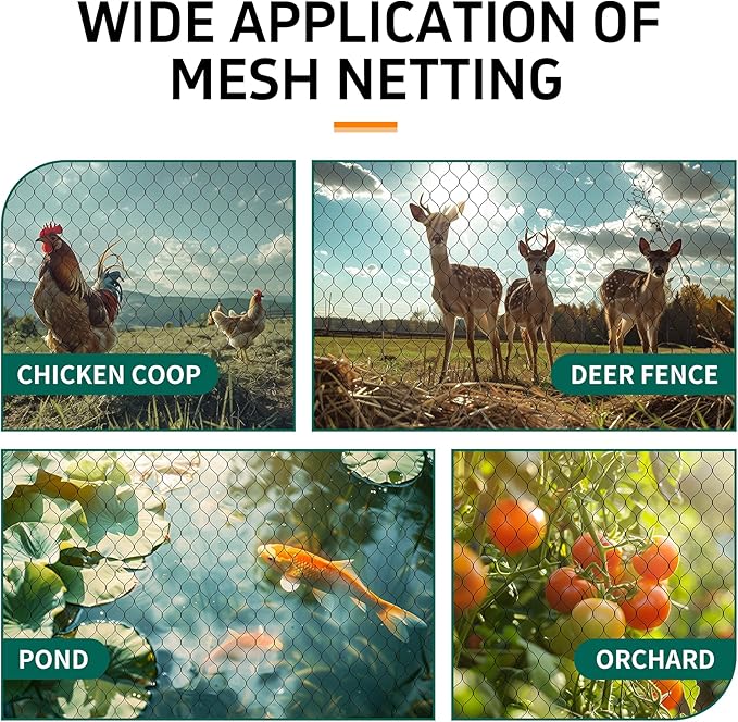 Black Garden Bird Netting, 1.6" Mesh Net Garden Poultry Netting, Heavy Duty Reusable Garden Fence Net Protect Vegetable Plants Fruit Tree Chicken Coop from Birds and Other Animals, 25' x 50'