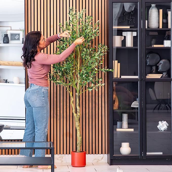Artificial Plants Indoor & Outdoor | 6FT Olive Tree with Terracotta Pot, Adjustable Branches, Vivid Fruit and Natural Leaves | Realistic Fake Greenery for Living Room, Bedroom, and Office Decor