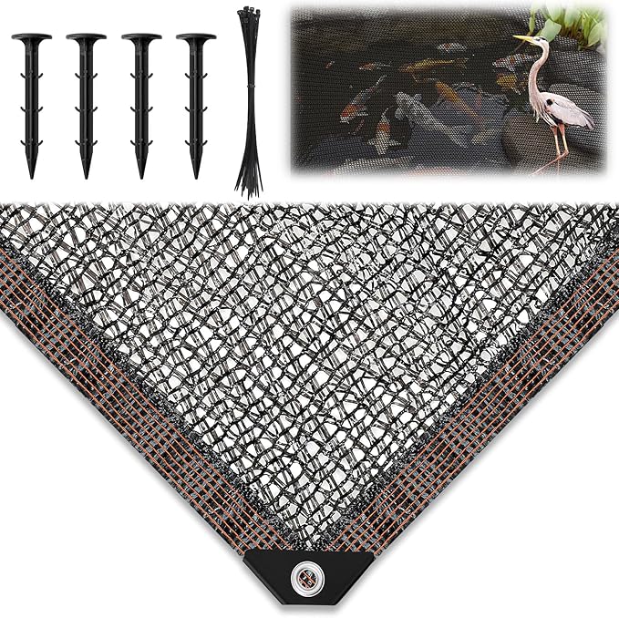 Koi Pond Netting Kit 12 x 30ft, Heavy-Duty Pe, Bird Deer Fence Netting, Durable Net Cover for Leaves, Protect Fish from Blue Heron Bird, Cats & Predators, Stakes & Ties Included
