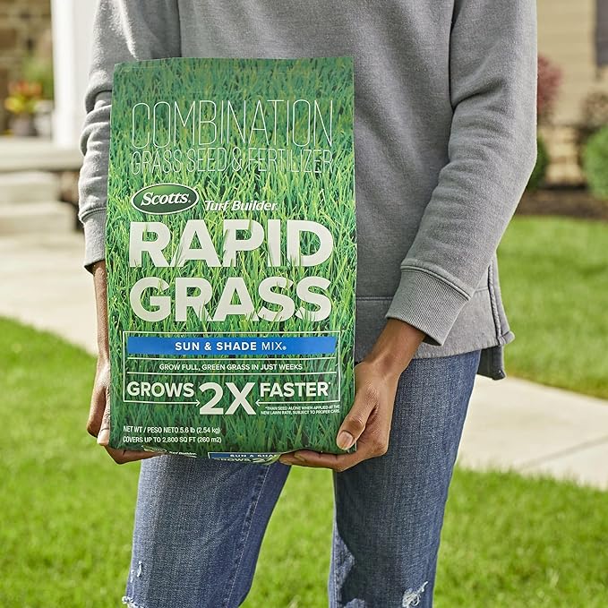 Scotts Turf Builder Rapid Grass Sun and Shade Mix, Combination Grass Seed and Fertilizer, Grows Green Grass in Just Weeks, 16 lbs.